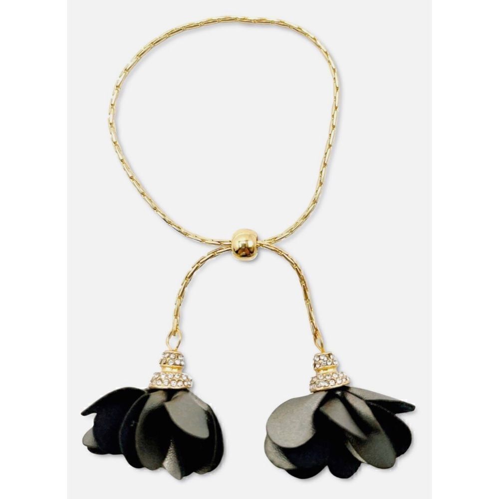 INC International Concepts CZ & Gray Flower Bolo Slider Bracelet New